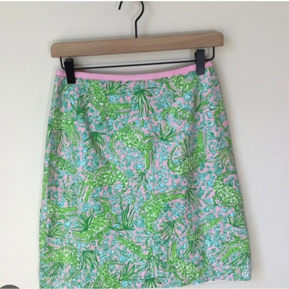Lilly Pulitzer Pink and Green Tropical Print High-Low Skirt